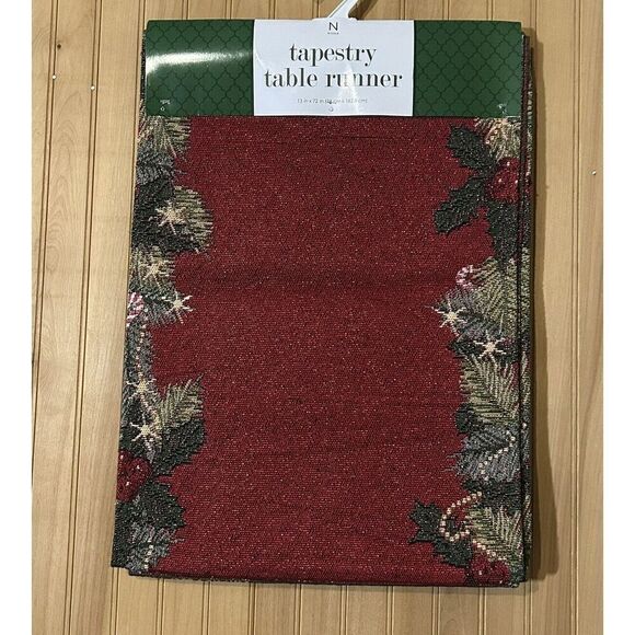 Nicole Christmas Tapestry Table Runner 13" x 72" Made in India - Picture 1 of 4